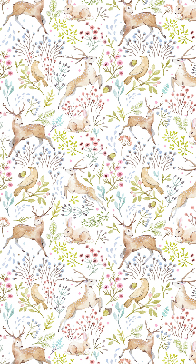 Store enrouleur occultant avec motif de chevreuils, d’oiseaux et de lapins