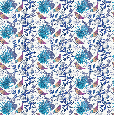 Store occultant fenetre avec motif de fleurs bleues de l'arbre