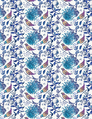 Store occultant fenetre avec motif de fleurs bleues de l'arbre