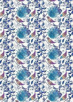 Store occultant fenetre avec motif de fleurs bleues de l'arbre
