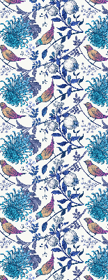 Store occultant fenetre avec motif de fleurs bleues de l'arbre