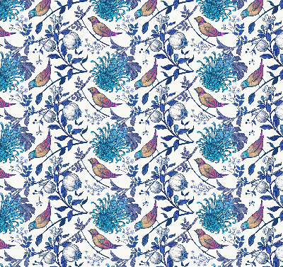 Store occultant fenetre avec motif de fleurs bleues de l'arbre
