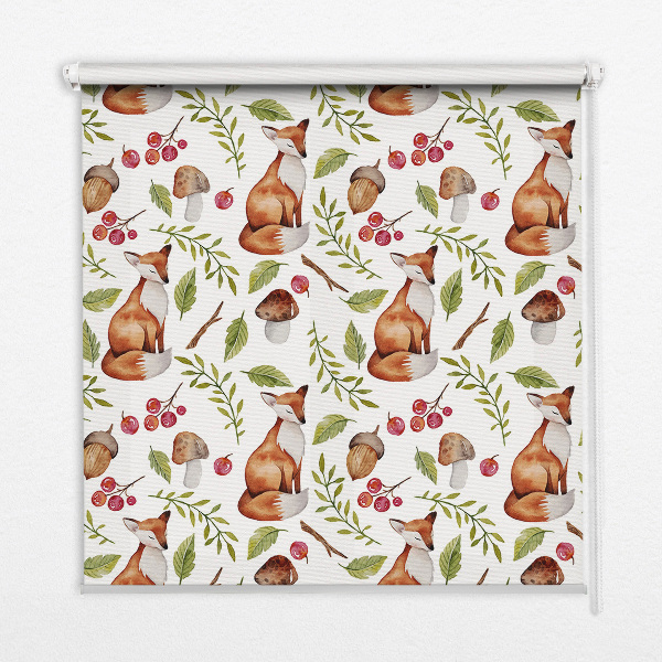 Store enrouleur occultant avec motif de renards, champignons et feuilles