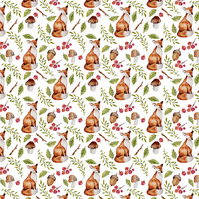 Store enrouleur occultant avec motif de renards, champignons et feuilles