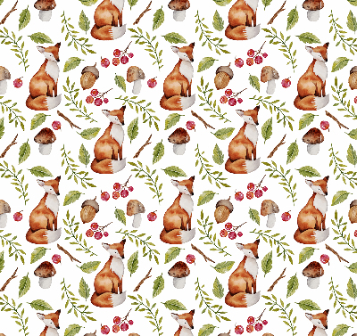 Store enrouleur occultant avec motif de renards, champignons et feuilles