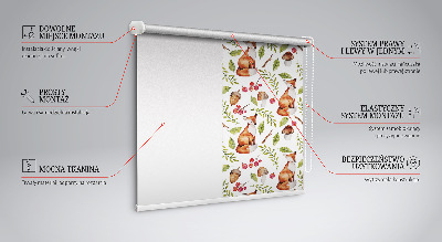 Store enrouleur occultant avec motif de renards, champignons et feuilles