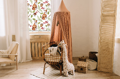 Store enrouleur occultant avec motif de renards, champignons et feuilles