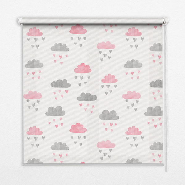 Store occultant fenetre avec motif de nuages roses et gris