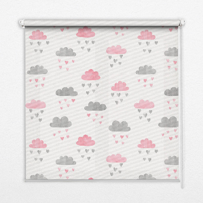 Store occultant fenetre avec motif de nuages roses et gris