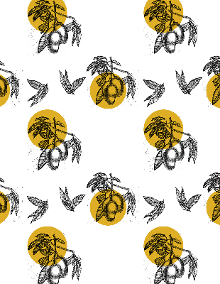Store occultant fenêtre à motifs de fruits et de cercles jaunes
