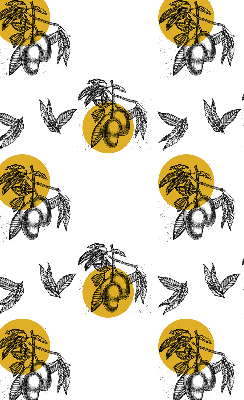 Store occultant fenêtre à motifs de fruits et de cercles jaunes