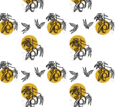 Store occultant fenêtre à motifs de fruits et de cercles jaunes