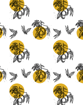 Store occultant fenêtre à motifs de fruits et de cercles jaunes
