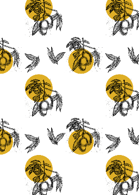 Store occultant fenêtre à motifs de fruits et de cercles jaunes