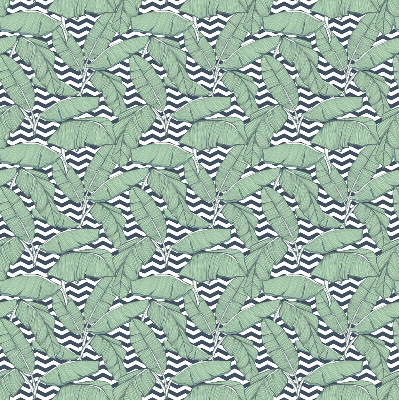 Store occultant fenêtre avec motif de feuilles de palmier sur fond noir et blanc