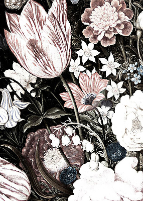 Store occultant fenêtre un bouquet de fleurs