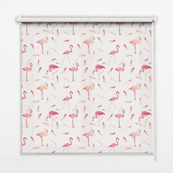 Store enrouleur occultant avec motif de flamants roses et de plumes
