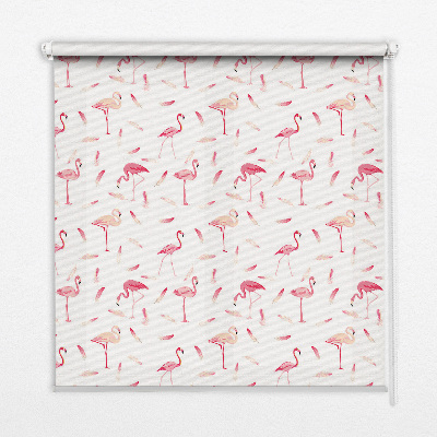 Store enrouleur occultant avec motif de flamants roses et de plumes