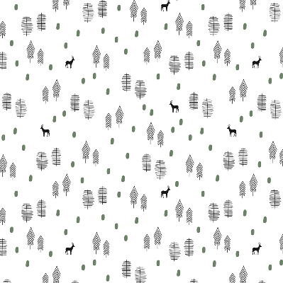 Store occultant fenêtre avec motif d’arbres et de cerfs dessinés