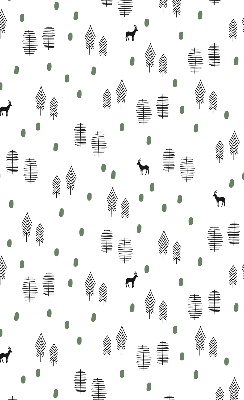 Store occultant fenêtre avec motif d’arbres et de cerfs dessinés