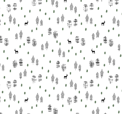 Store occultant fenêtre avec motif d’arbres et de cerfs dessinés