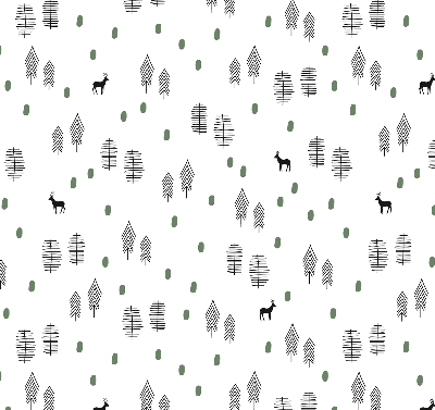Store occultant fenêtre avec motif d’arbres et de cerfs dessinés