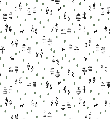 Store occultant fenêtre avec motif d’arbres et de cerfs dessinés