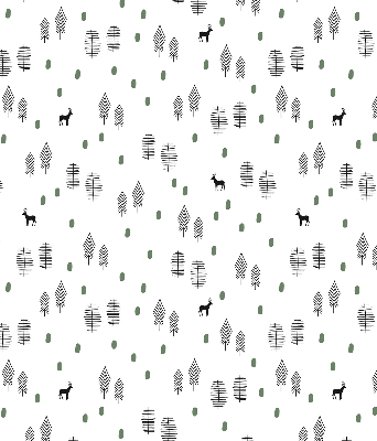 Store occultant fenêtre avec motif d’arbres et de cerfs dessinés