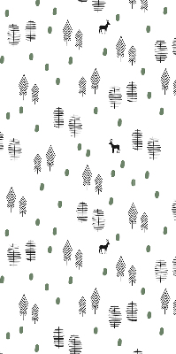 Store occultant fenêtre avec motif d’arbres et de cerfs dessinés