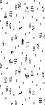 Store occultant fenêtre avec motif d’arbres et de cerfs dessinés