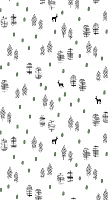 Store occultant fenêtre avec motif d’arbres et de cerfs dessinés