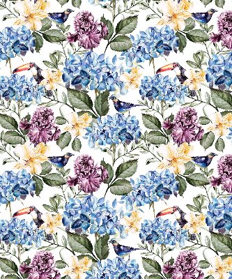 Store occultant fenetre avec motif toucans et fleurs