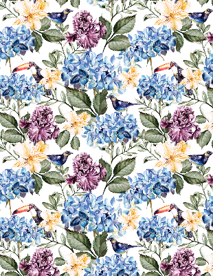 Store occultant fenetre avec motif toucans et fleurs