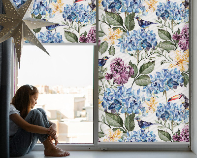 Store occultant fenetre avec motif toucans et fleurs