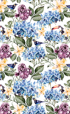 Store occultant fenetre avec motif toucans et fleurs