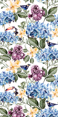 Store occultant fenetre avec motif toucans et fleurs