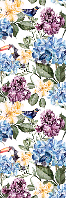 Store occultant fenetre avec motif toucans et fleurs