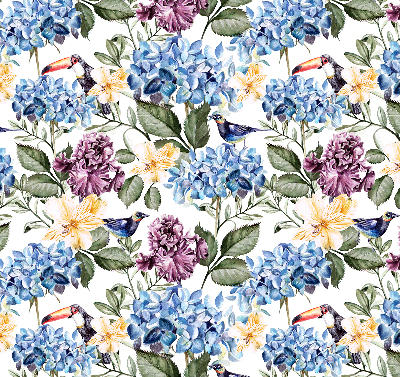 Store occultant fenetre avec motif toucans et fleurs