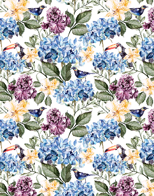 Store occultant fenetre avec motif toucans et fleurs