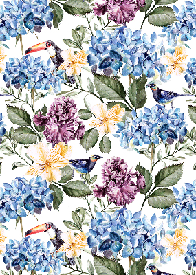 Store occultant fenetre avec motif toucans et fleurs