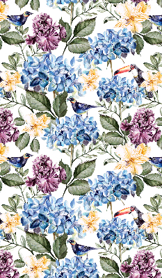 Store occultant fenetre avec motif toucans et fleurs