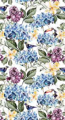 Store occultant fenetre avec motif toucans et fleurs