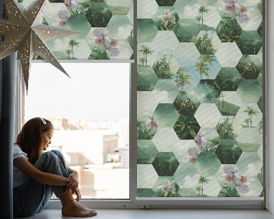 Store fenêtre intérieur à motifs d'hexagones verts