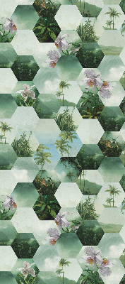 Store fenêtre intérieur à motifs d'hexagones verts
