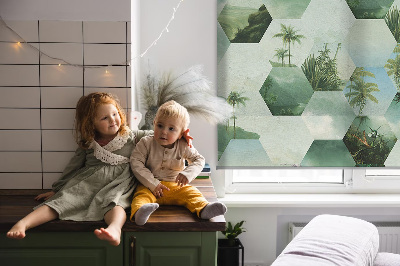 Store fenêtre intérieur à motifs d'hexagones verts