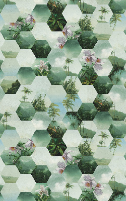 Store fenêtre intérieur à motifs d'hexagones verts