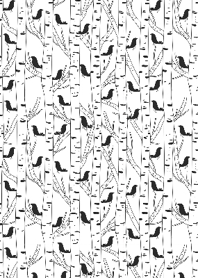 Store fenêtre intérieur avec motif d'oiseaux et d'arbres dessinés