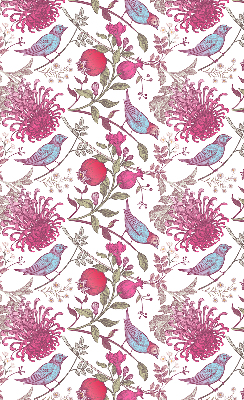 Store enrouleur occultant avec des oiseaux colorés parmi les fleurs