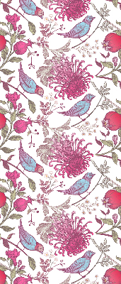 Store enrouleur occultant avec des oiseaux colorés parmi les fleurs