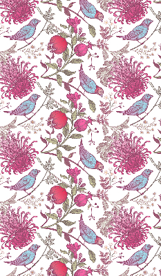 Store enrouleur occultant avec des oiseaux colorés parmi les fleurs